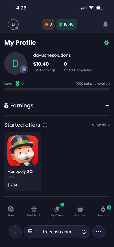 Day 0 Earnings proof